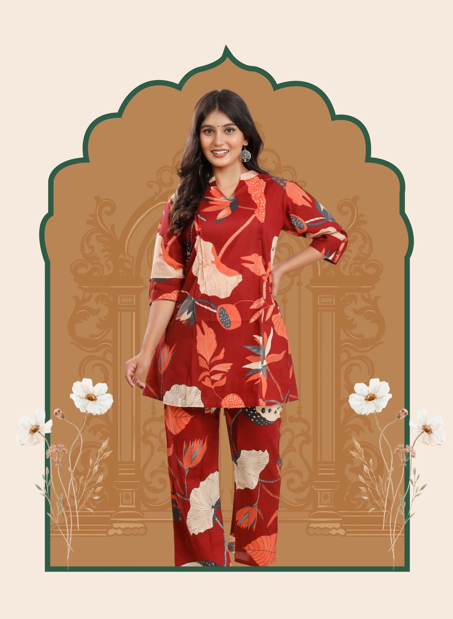 Maroon Flora Co-ord sets