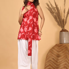 Rakta Pushpa Red Floral Scarf Style Kurta Set for Women