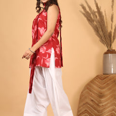 Rakta Pushpa Red Floral Scarf Style Kurta Set for Women