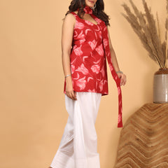 Rakta Pushpa Red Floral Scarf Style Kurta Set for Women