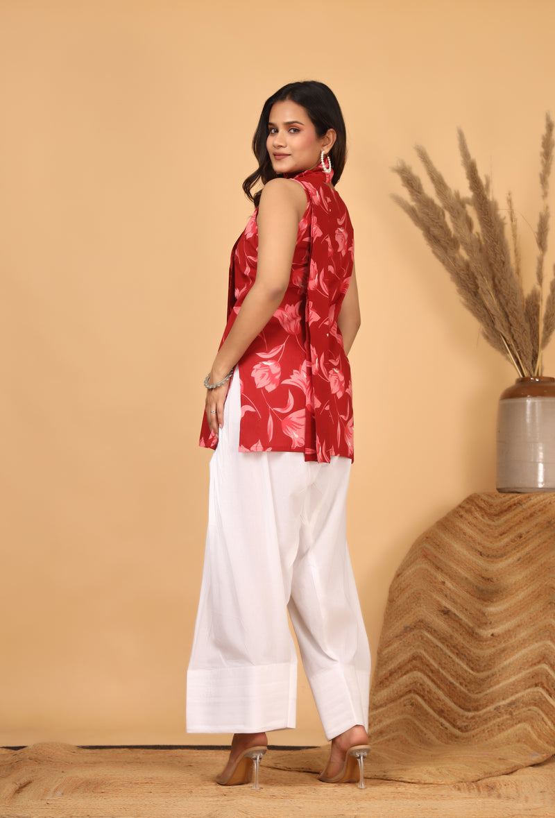 Rakta Pushpa Red Floral Scarf Style Kurta Set for Women