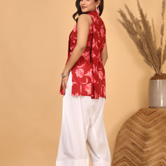 Rakta Pushpa Red Floral Scarf Style Kurta Set for Women
