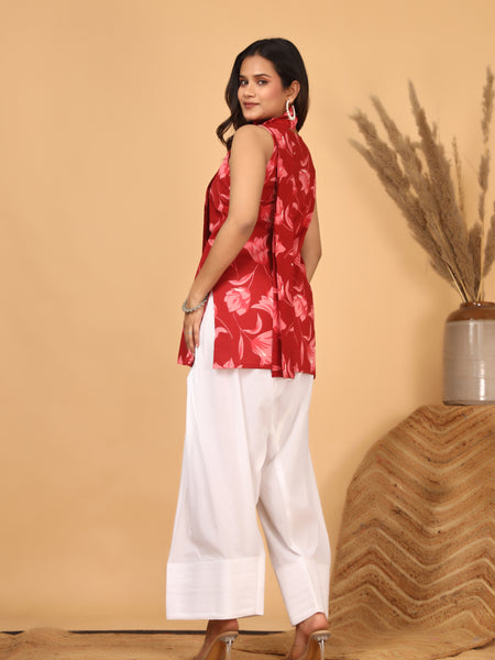 Rakta Pushpa Red Floral Scarf Style Kurta Set for Women