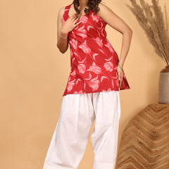 Rakta Pushpa Red Floral Scarf Style Kurta Set for Women