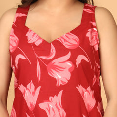 Rakta Pushpa Red Floral Scarf Style Kurta Set for Women