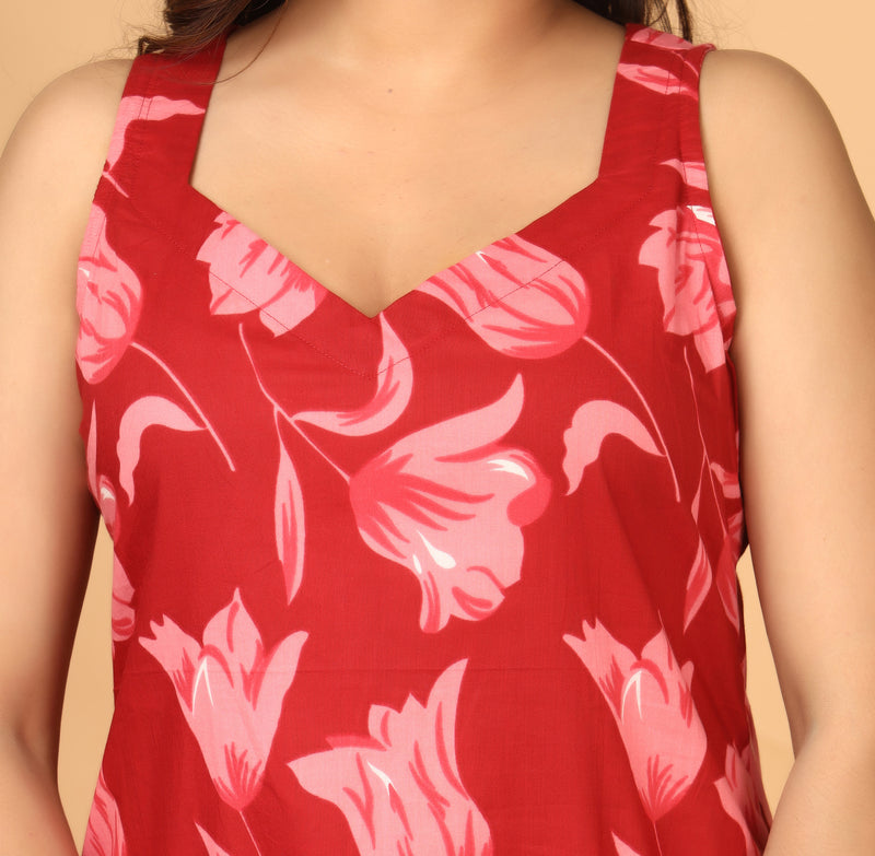 Rakta Pushpa Red Floral Scarf Style Kurta Set for Women