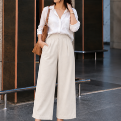 Women’s High-Waisted Wide-Leg Cotton Linen Flex Trousers