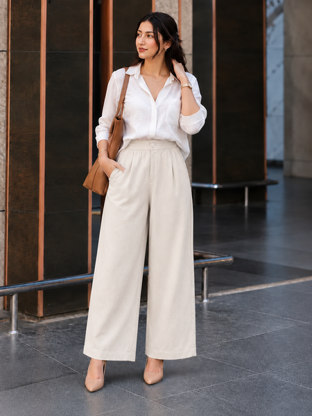 Women’s High-Waisted Wide-Leg Cotton Linen Flex Trousers