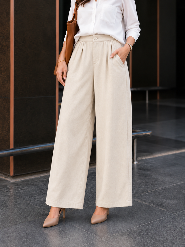 Women’s High-Waisted Wide-Leg Cotton Linen Flex Trousers