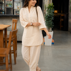 Soft Beige Relaxed Fit Co-ord Set