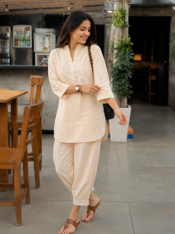 Soft Beige Relaxed Fit Co-ord Set