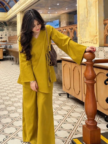 Mustard Yellow Flared Sleeve Co-ord Set
