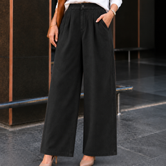 Women’s High-Waisted Wide-Leg Cotton Linen Flex Trousers