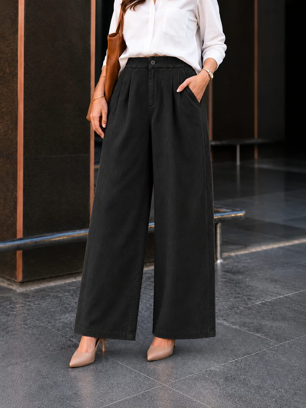 Women’s High-Waisted Wide-Leg Cotton Linen Flex Trousers
