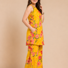Mustard Floral Sleeveless Co-Ord Set