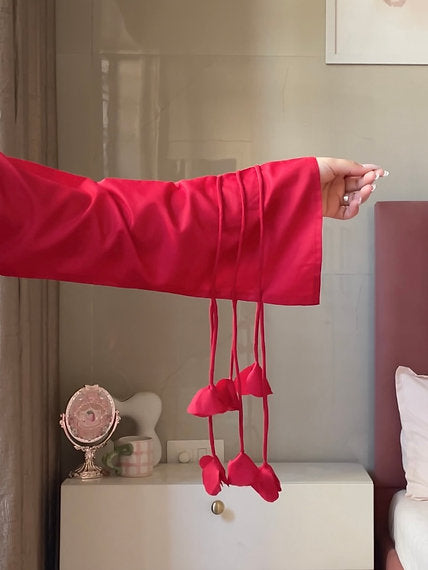 Red Cotton Blend Festive Suit Set