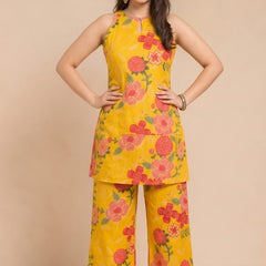 Mustard Floral Sleeveless Co-Ord Set