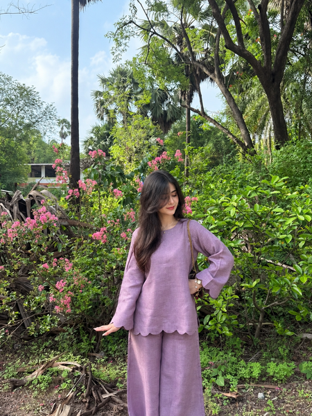 Purple Scallop Hem Flared Sleeve Co-ord Set