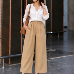 Women’s High-Waisted Wide-Leg Cotton Linen Flex Trousers