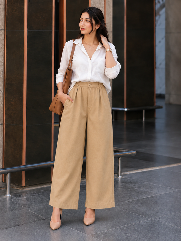 Women’s High-Waisted Wide-Leg Cotton Linen Flex Trousers