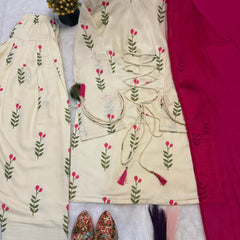 White & Pink Floral Patiala Kurta Set