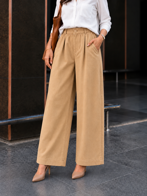 Women’s High-Waisted Wide-Leg Cotton Linen Flex Trousers