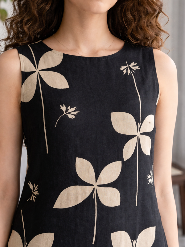 Black Floral Print Sleeveless Kurta Set 