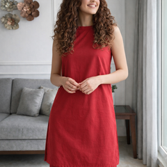 Red Solid Sleeveless Straight Kurta Set Image