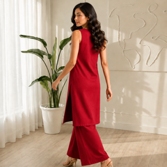 Solid Sleeveless Straight Kurta Set