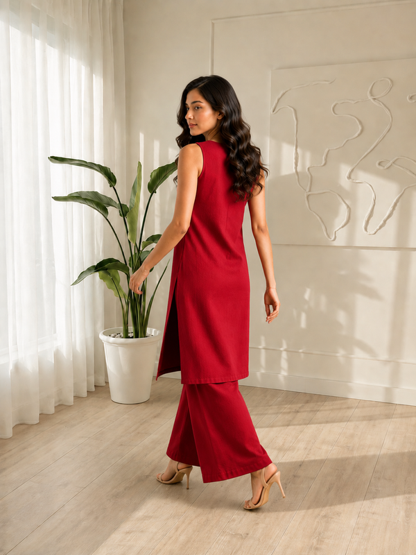 Solid Sleeveless Straight Kurta Set