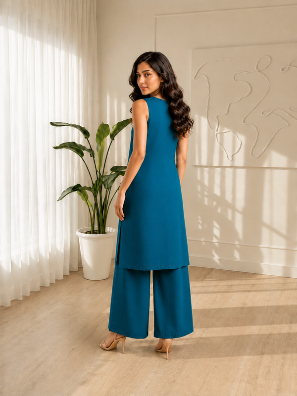 Solid Sleeveless Straight Kurta Set