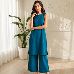 Solid Sleeveless Straight Kurta Set