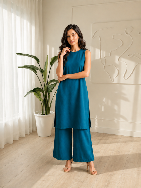 Solid Sleeveless Straight Kurta Set