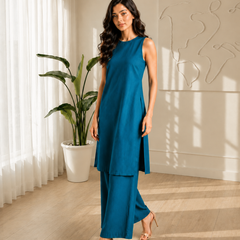 Solid Sleeveless Straight Kurta Set
