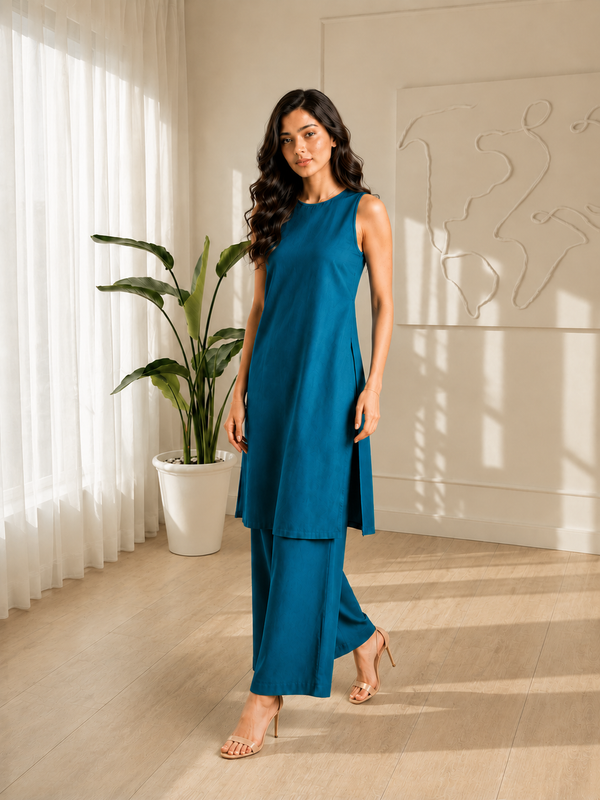 Solid Sleeveless Straight Kurta Set