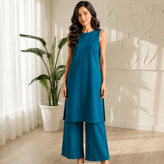 Solid Sleeveless Straight Kurta Set