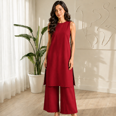 Solid Sleeveless Straight Kurta Set