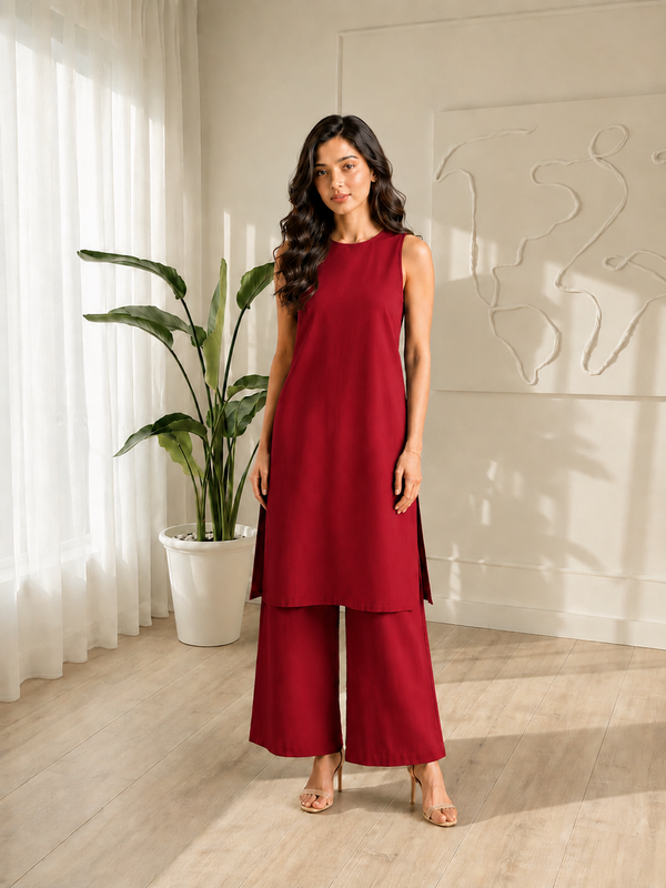 Solid Sleeveless Straight Kurta Set