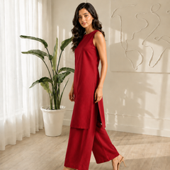 Solid Sleeveless Straight Kurta Set