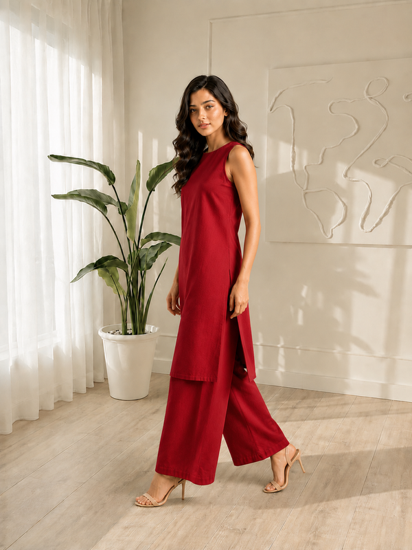Solid Sleeveless Straight Kurta Set
