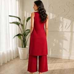 Solid Sleeveless Straight Kurta Set
