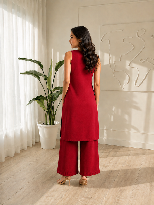 Solid Sleeveless Straight Kurta Set