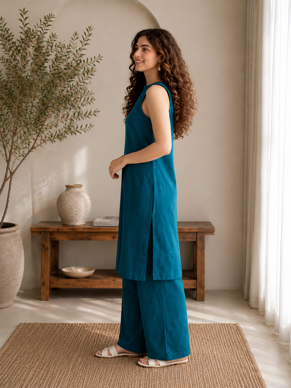 Solid Sleeveless Straight Kurta Set