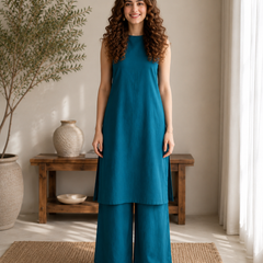 Solid Sleeveless Straight Kurta Set