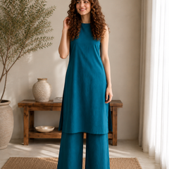 Solid Sleeveless Straight Kurta Set