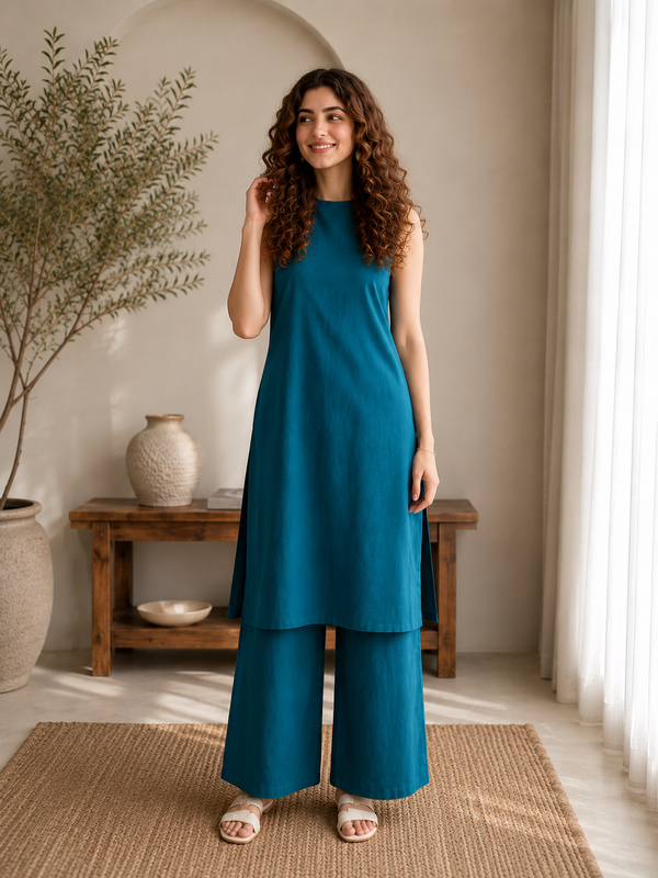 Solid Sleeveless Straight Kurta Set