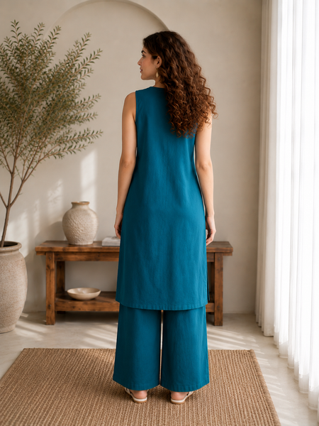 Solid Sleeveless Straight Kurta Set