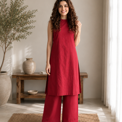 Solid Sleeveless Straight Kurta Set