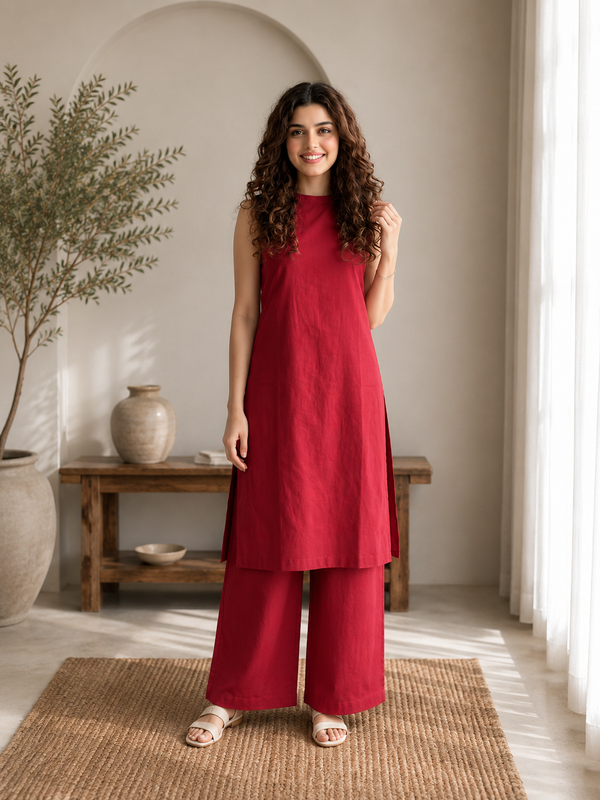 Solid Sleeveless Straight Kurta Set