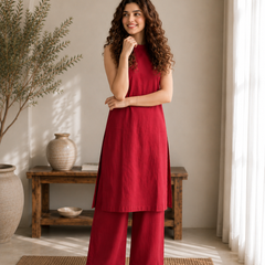 Solid Sleeveless Straight Kurta Set